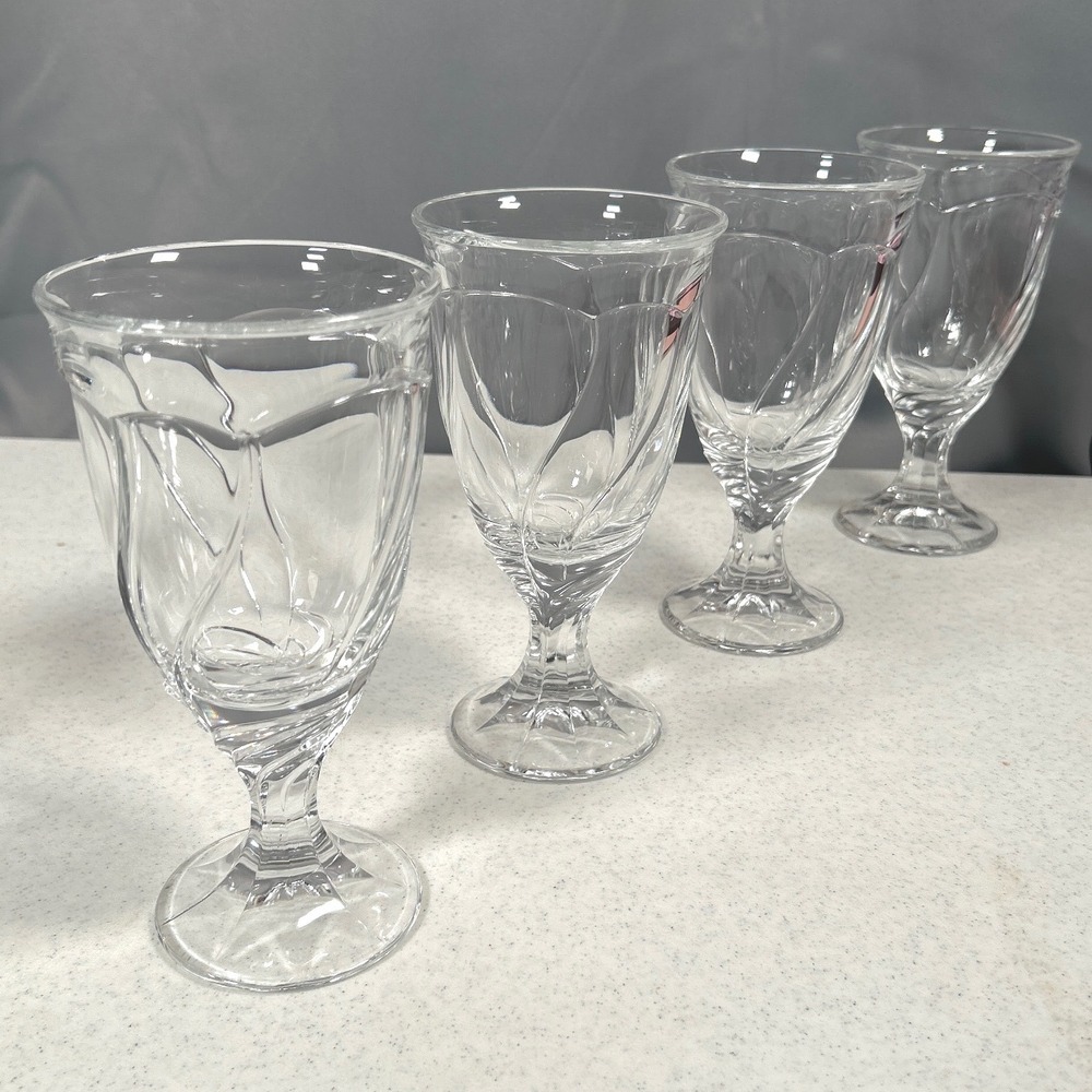 Noritake Sweet Swirl Clear Stemmed Water Goblets Glassware Barware Set of 4 (#1)